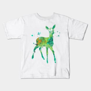 Green Fawn Watercolor Painting Kids T-Shirt